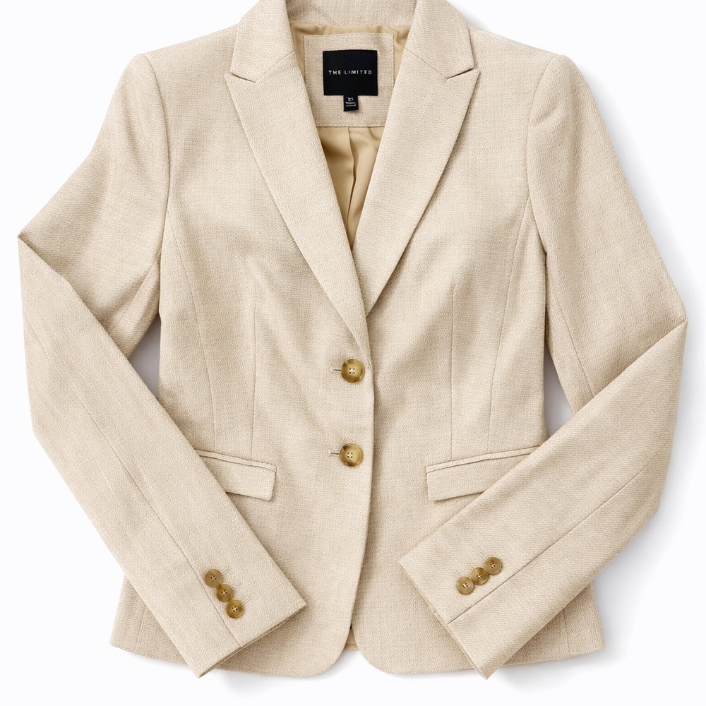 Beige Linen Blend Blazer XS Tailored Work Office Jacket The Limited - Picture 2 of 7